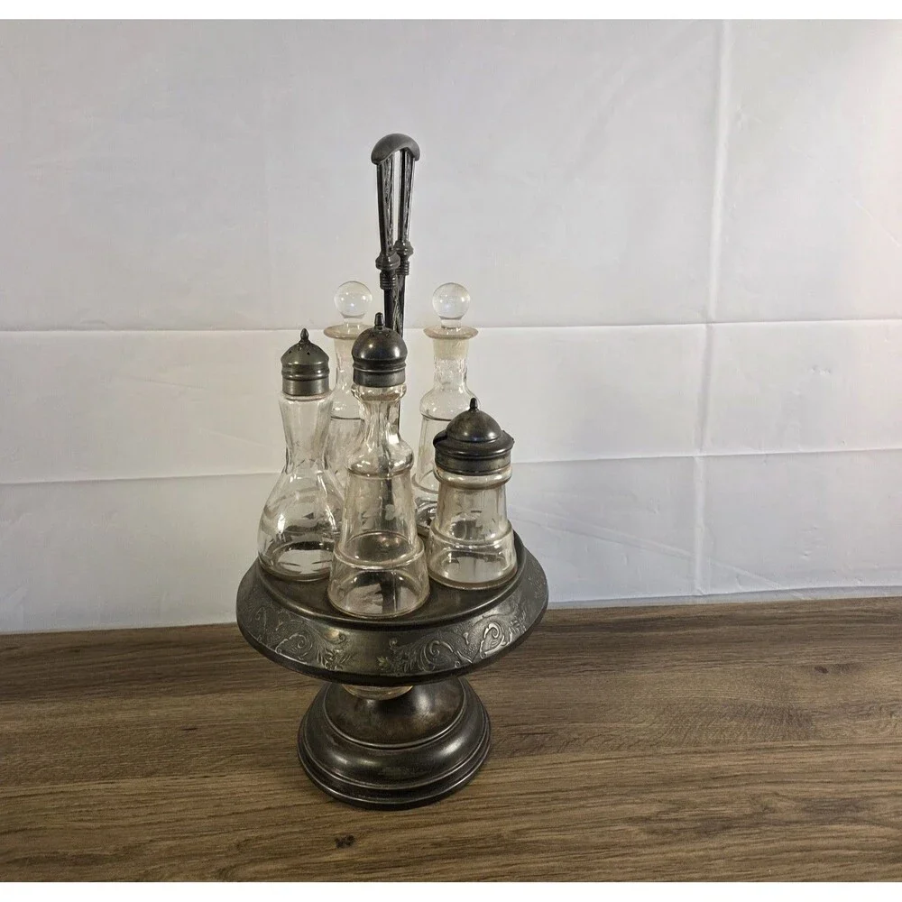 Antique 1880s‎ Meriden Britannia Quadruple Cruet Castor Set Silverplate
